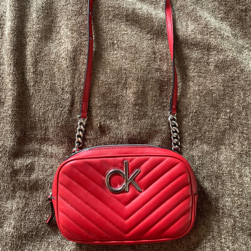 Red Calvin Klein belted fanny pack/crossbody